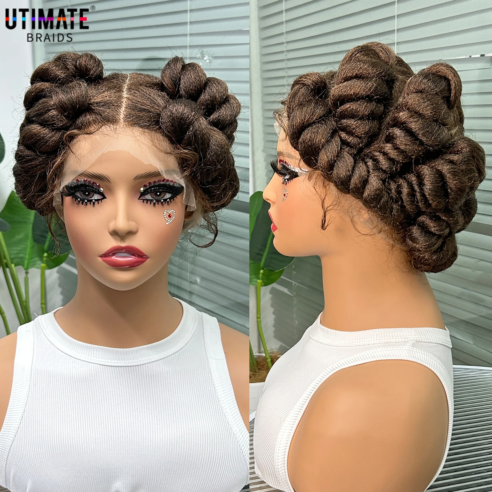 

Bantu Braided Wigs for Black Women Synthetic Full Lace Handmade Knotless Box Braiding Wig with Baby Hair Afrian Braids Wigs