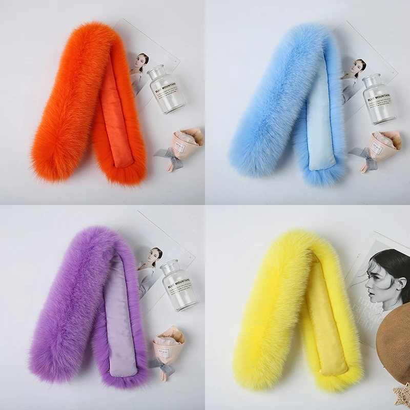 Natural Fox Fur Collar Women Down Coat Real Fur Collar Genuine Warm Neck Caps Strip Luxury Fox Fur Scarves Shawl