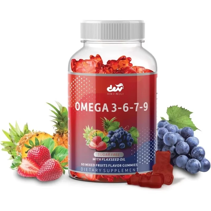 

Omega 3 gummies, containing Omega 6, 7, 9, DHA, and EPA - sugar free supplements for the eyes and immune system (mixed fruits)