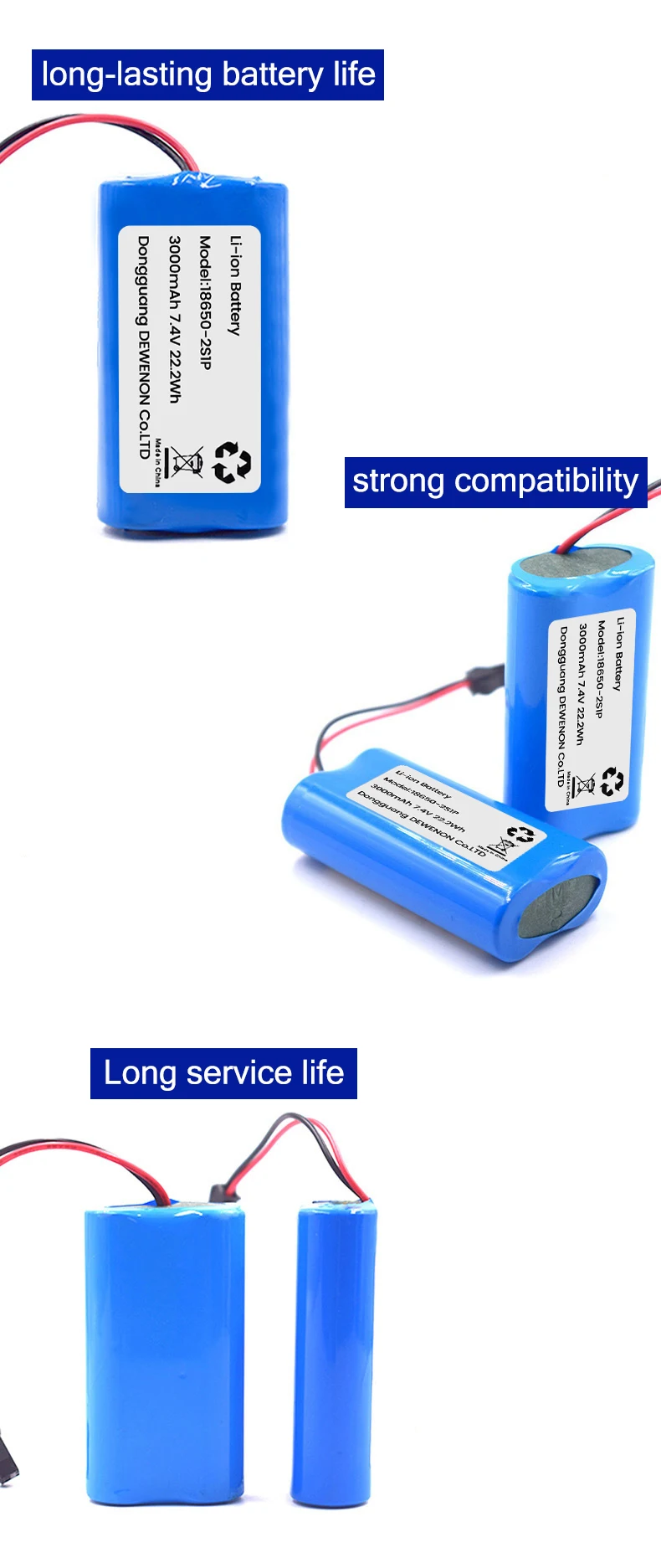 7.4V 3000mah 18650 li-ion rechargeable battery pack with PH2.0 Plug 18650-2S1P  lithium battery For megaphone speaker parts