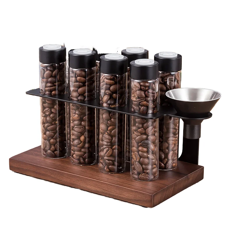 

Hot Selling Glass Test Tube Coffee Bean Sealed Canister One-Way Exhaust Valve Portable Storage Display Rack