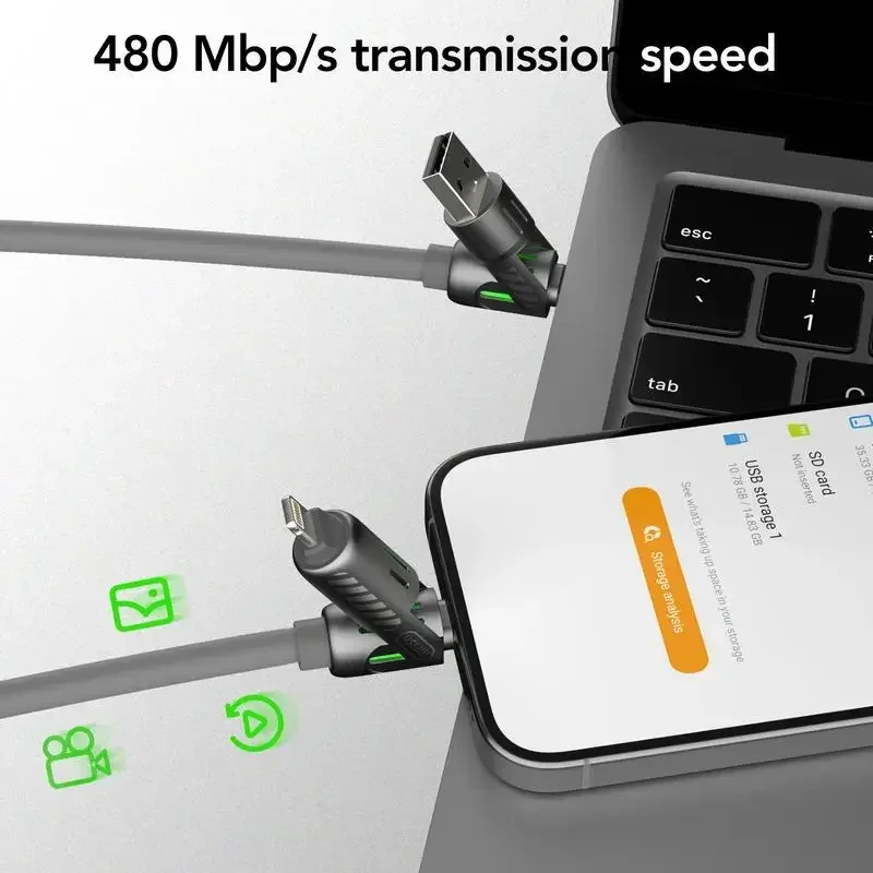 USB Type C Lightning-Max 240W شحن سريع ومزامنة البيانات MFISH 4-in-1 كابل شحن USB متعدد الوظائف لجهاز iPhone 16/15 iPad #5