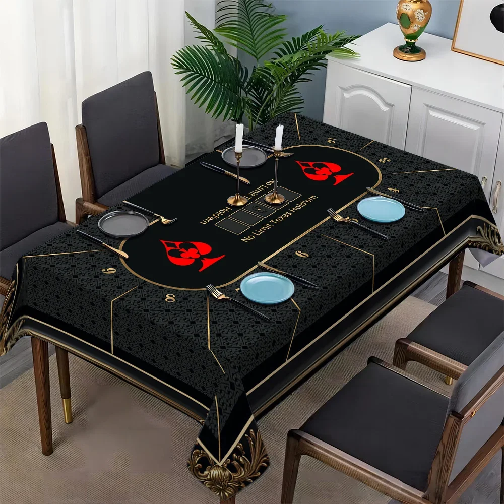 One luxurious black and gold poker pattern tablecloth - rectangular polyester fiber table covering