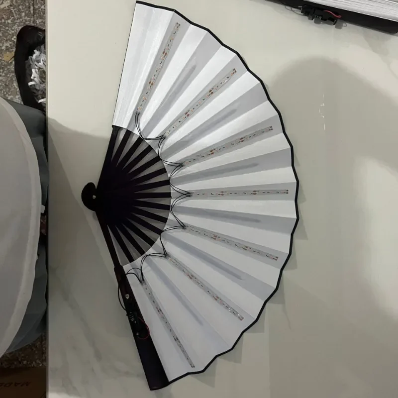 Foldable Hand Fan With Led Light Glowing Fluorescent Discoloration Fan For Night Performance Dj Bar Club Room Party Decoration