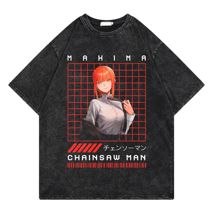 

2026 Chainsaw Man Vintage Washed TShirt Anime Character Print Tee Men Women Oversized Casual Cotton Short Sleeve Tops