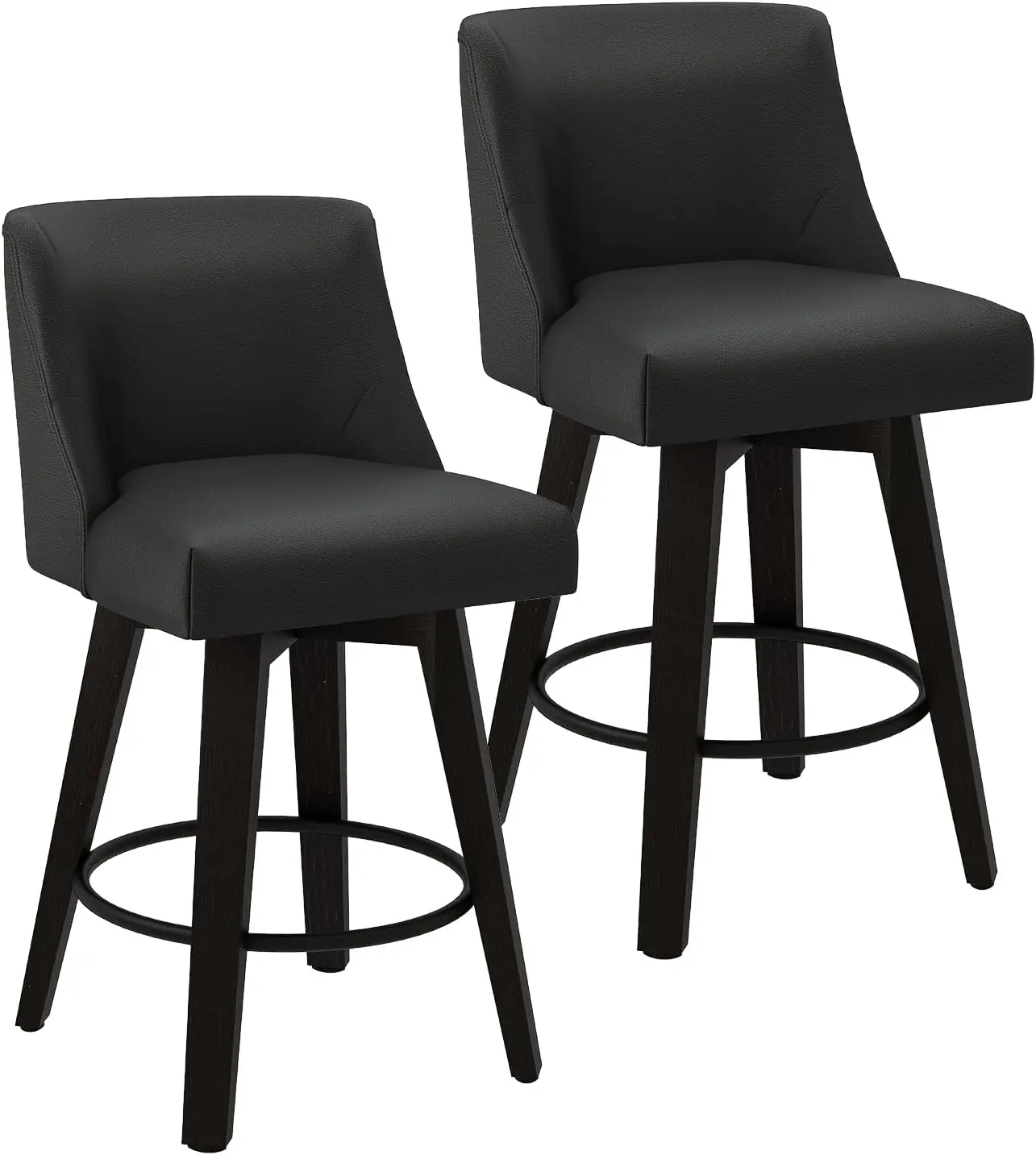 

Counter Height Swivel Bar Stools Set of 2, 26 Inch Bar Stools with Footrest, Faux Leather Upholstered Barstools with Back and So