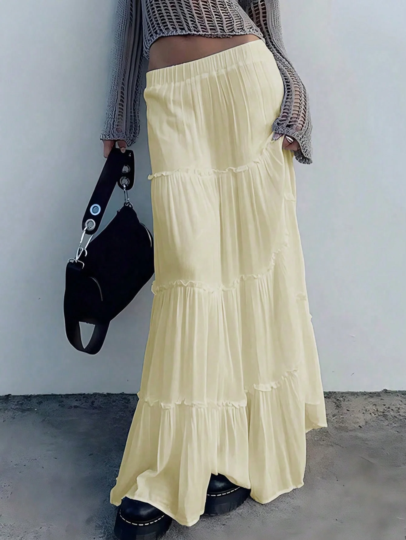Autumn White Skirt Women High Waisted Lotus Leaf Edge Skirt Solid Color Pleated Skirt Trendy Comfortable Cake Skirt