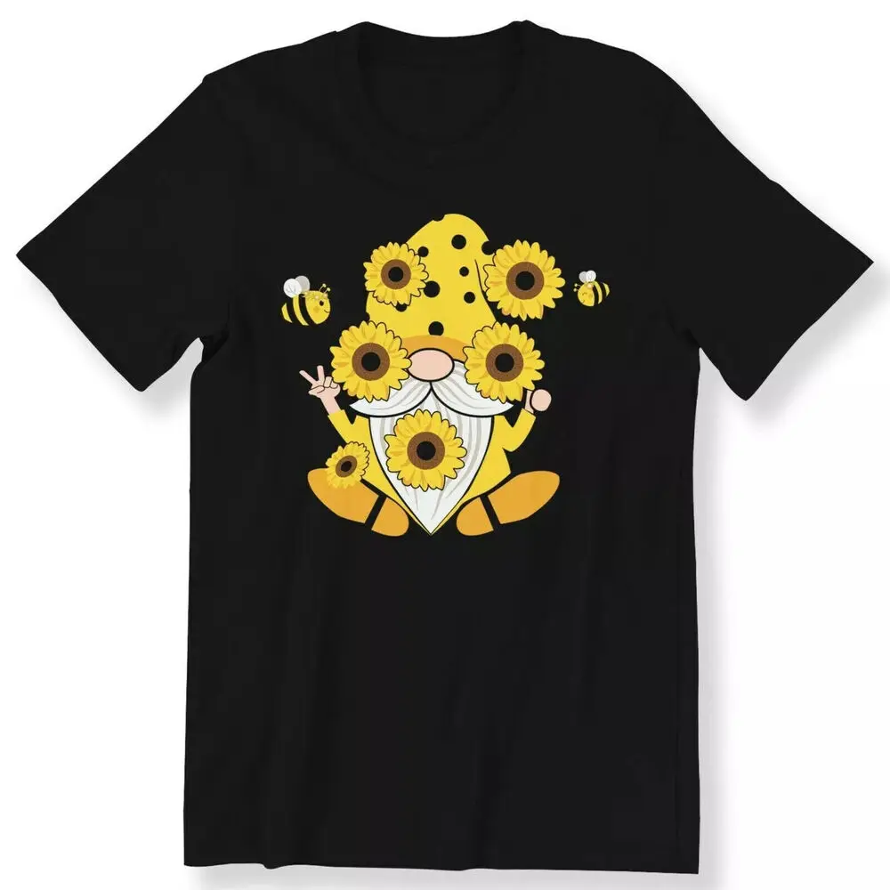 Sunflower Gnome With Bees T-shirt Cute Gnome Lovers T-Shirt Unisex T-shirts For Men Women Summer Tees Cotton Luxury Brand