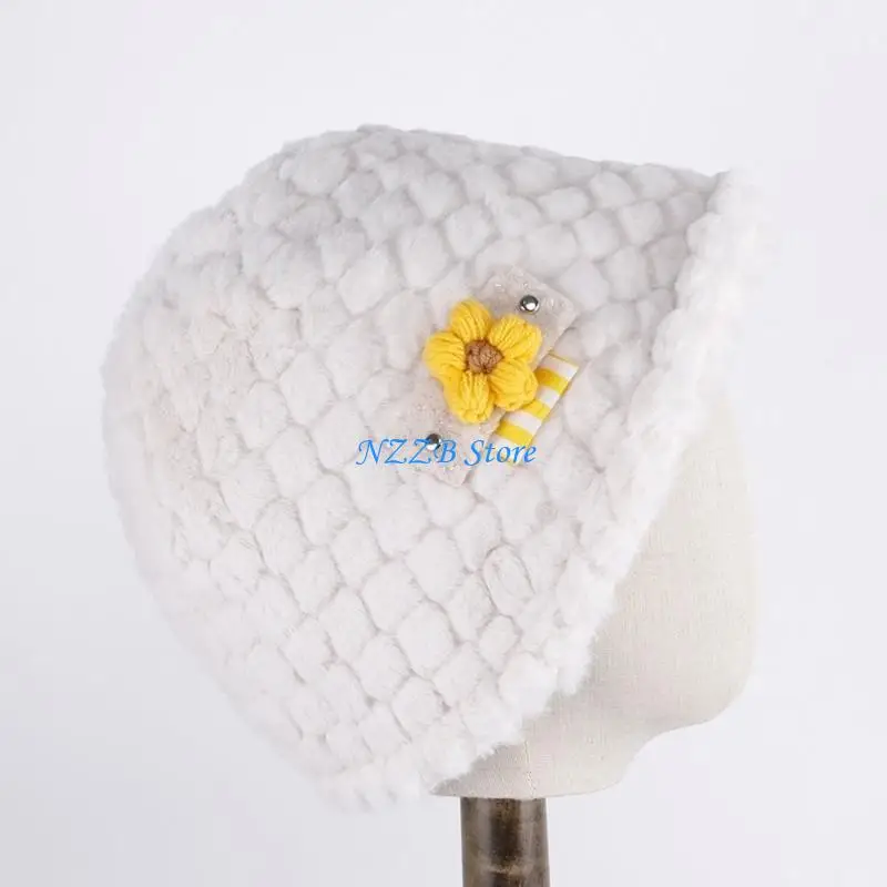 T21F النساء محبوك بيني قبعة زهرة الحياكة دلو القبعات اليدوية قاء زجاجي قبعات كروشيه صياد قبعة شتاء دافئ قبعة هدية #5