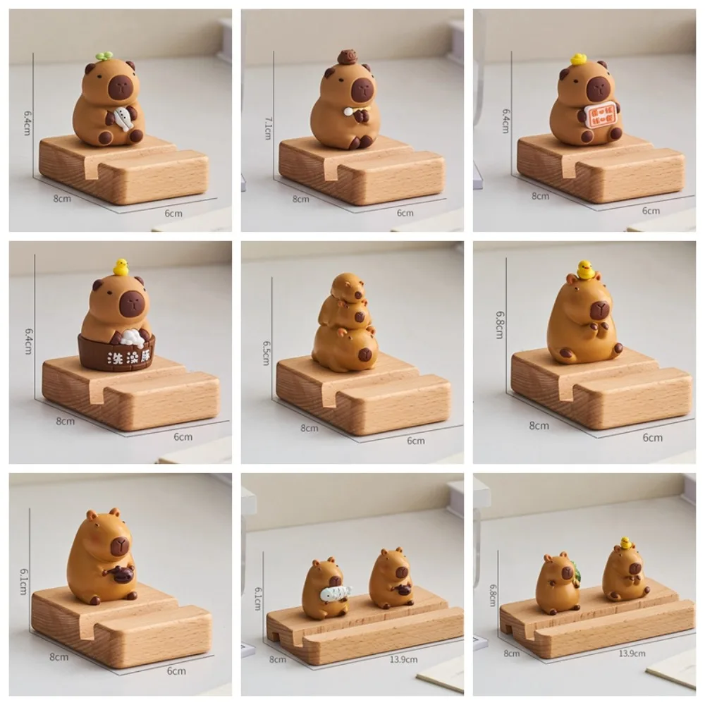 Figure Model Capybara Phone Holder Support Desk Decor Capybara Mobile Phone Stand Wooden PVC Doll Capybara Cell Phone Bracket
