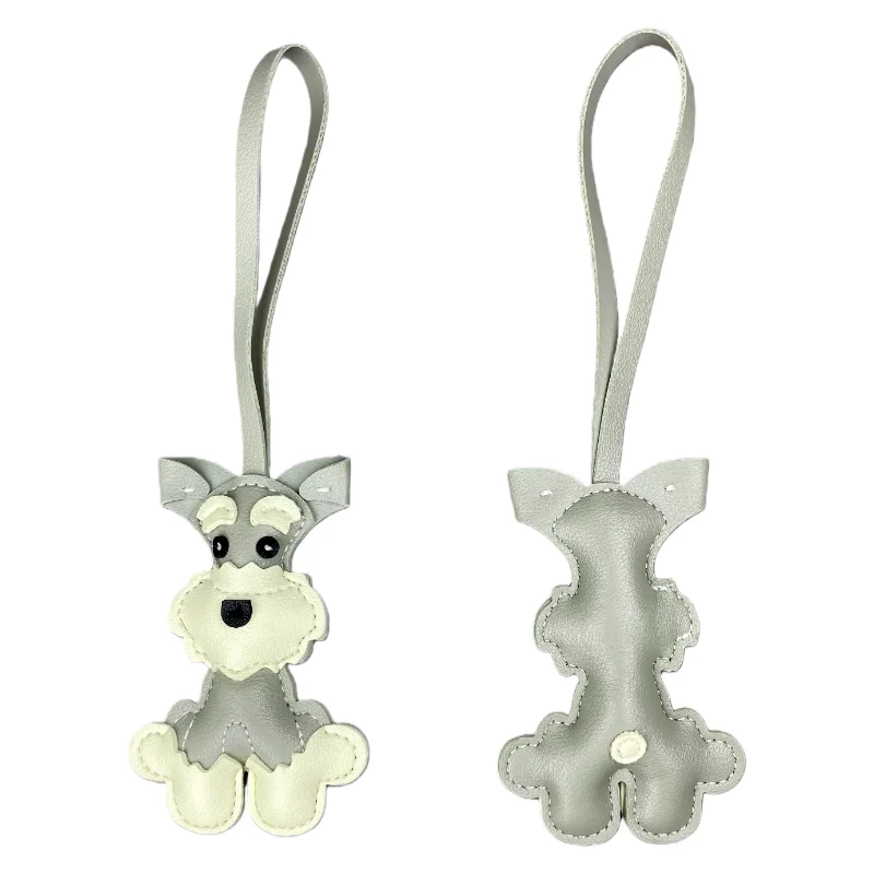 Schnauzer-Taschenanhänger aus PU-Leder für Hunde, 6 Farben erhältlich, niedlicher Haustier-förmiger Welpen-Schlüsselanhänger und Taschenzubehör – Detail 8