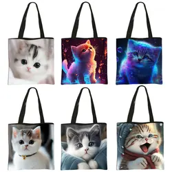 Cute Cat Print Tote Bag Kitten Shopping Bag Felinae/Siamese Cat Handbag Shoulder Bag Large Capacity Totes bag Shopper Bag