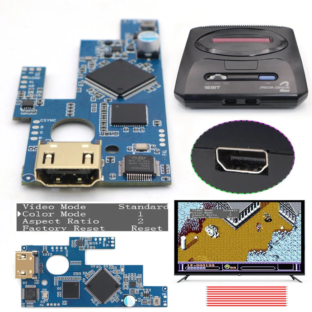 

Комплект для модификации SEGA Mega Drive 2: внутренняя HDMI-плата для подключения к телевизору, выход 1080P, для консоли SEGA MD2 со встроенным меню.