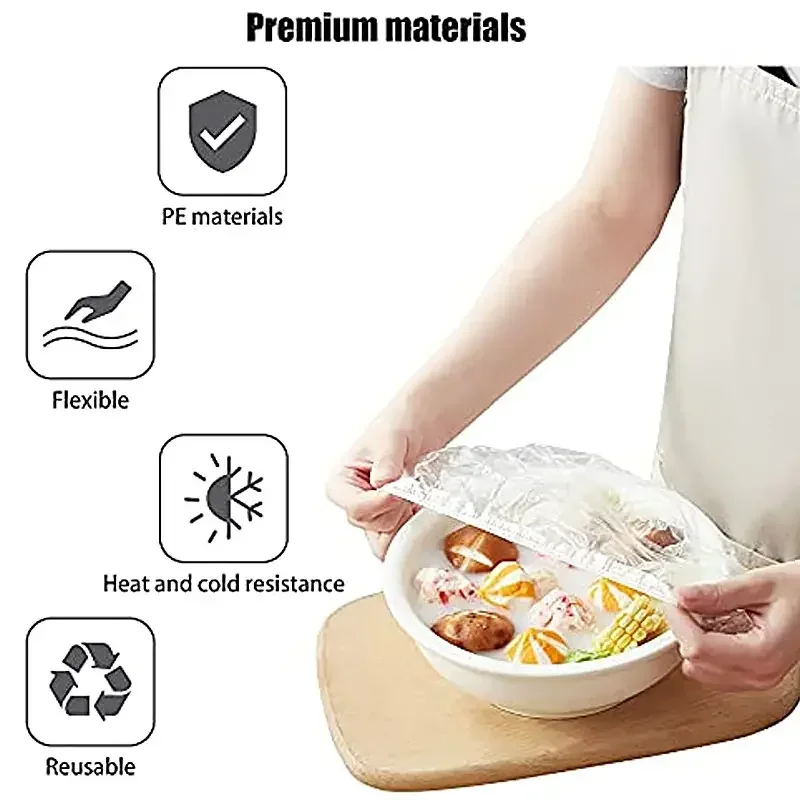100Pcs Reusable Food Preservation Stretch Bag Disposable Shower Bonnet Bath Elastic Cap Waterproof Hair Cap For Kitchen Storage