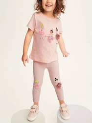 KaLa KaLa 2pcs Girls Sweet Dancing Girl Graphic Outfits Short Sleeve T-shirt Top + Pants Set - Summer Party Outdoor Wear
