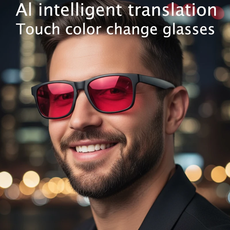 

Touch Automatic Color Changing Dimming Bluetooth 5.4 Voice Assistant AI Smart Translation Music Glasses Men UV400 Protection