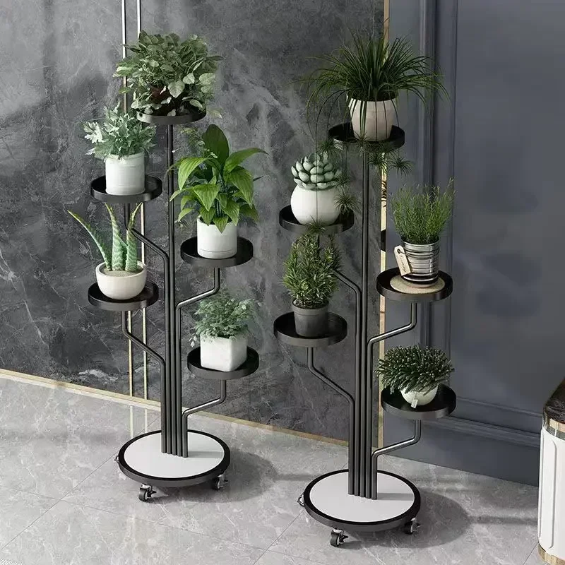 Light Luxury Flower Stand Courtyard Living Room Movable With Wheel Rack Indoor Household Floor Balcony Multi-layer Frame Premium
