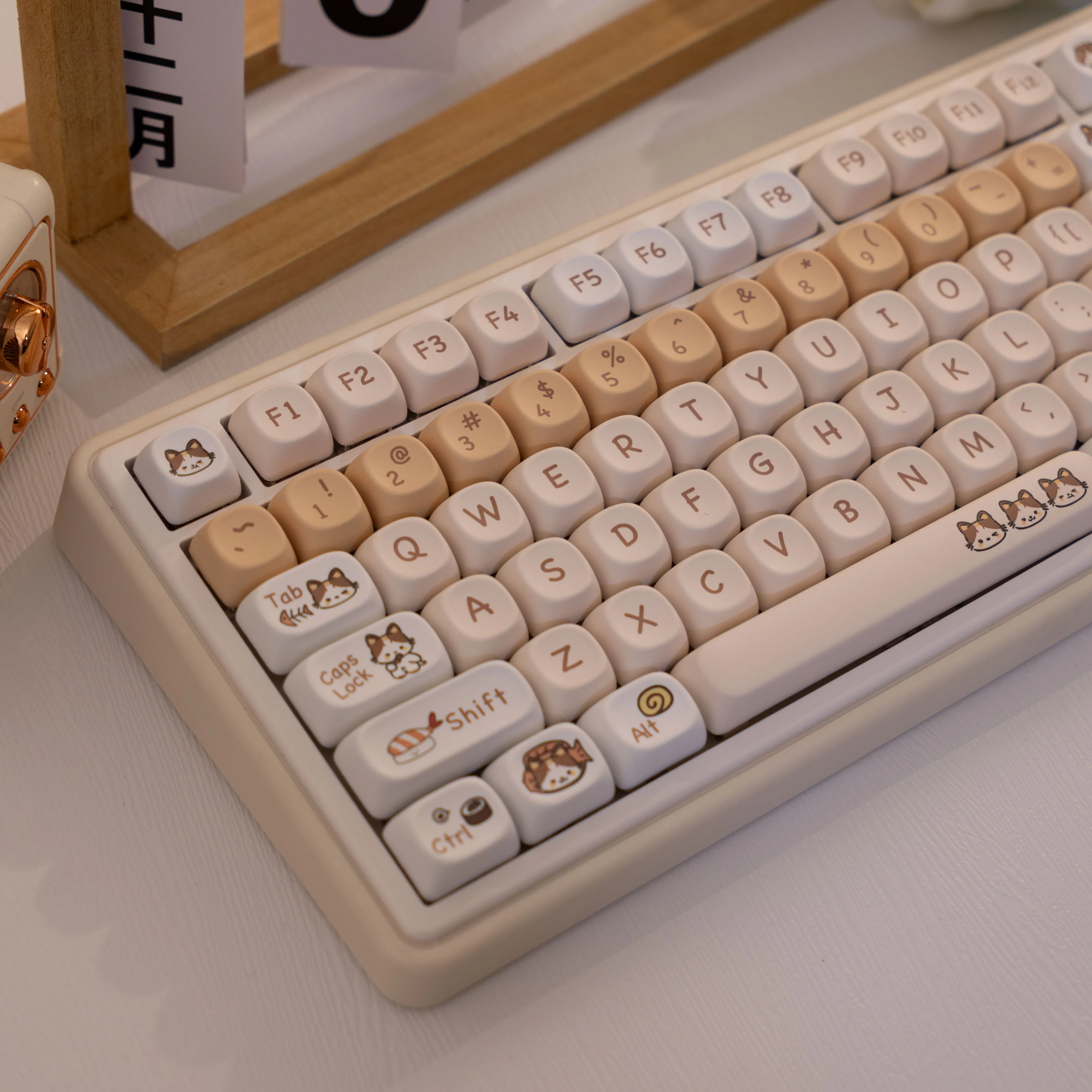 143-key Cat Themed PBT Keycap Dye-Sublimation, MOA Profile Contour Compatible with MX for  Keyboard Fit 61/64/68/87/96/104/108