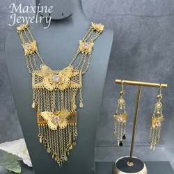 Daily Wear 18K Gold Plated Jewelry Set Earrings Tassel Butterfly Necklace for Women Anniversary Party Dubai Bridal Wedding Gifts