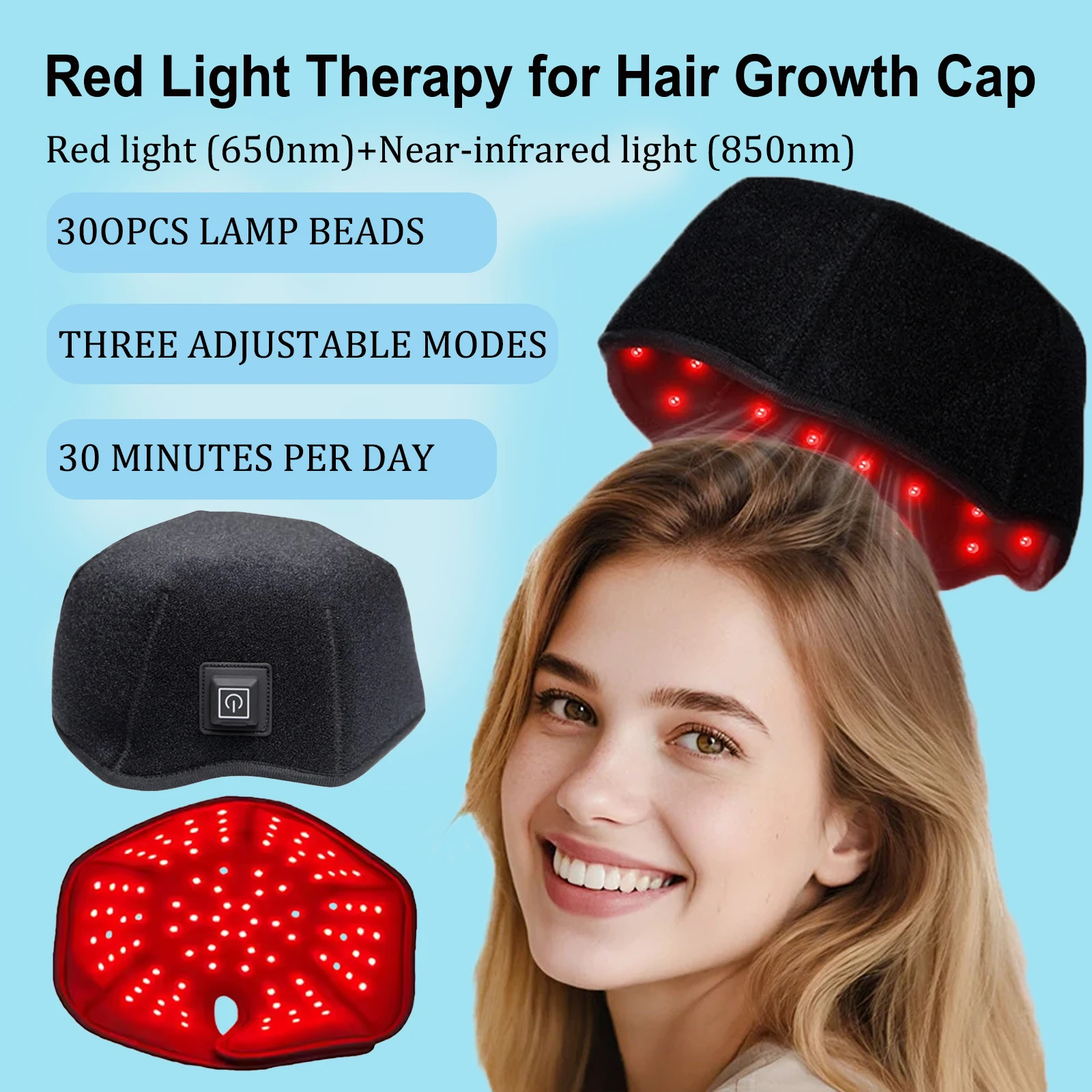 

NEW Red Light Hair Growth Cap 300 LEDs Health Light Anti Hair Loss Scalp Relax Heating Promotes Scalp Metabolism