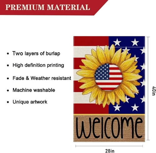 Patriotic Sunflower House Flag 28 X 40 Inch Welcome 4Th of July USA Vertical Dou 313101969900 AAV hhz