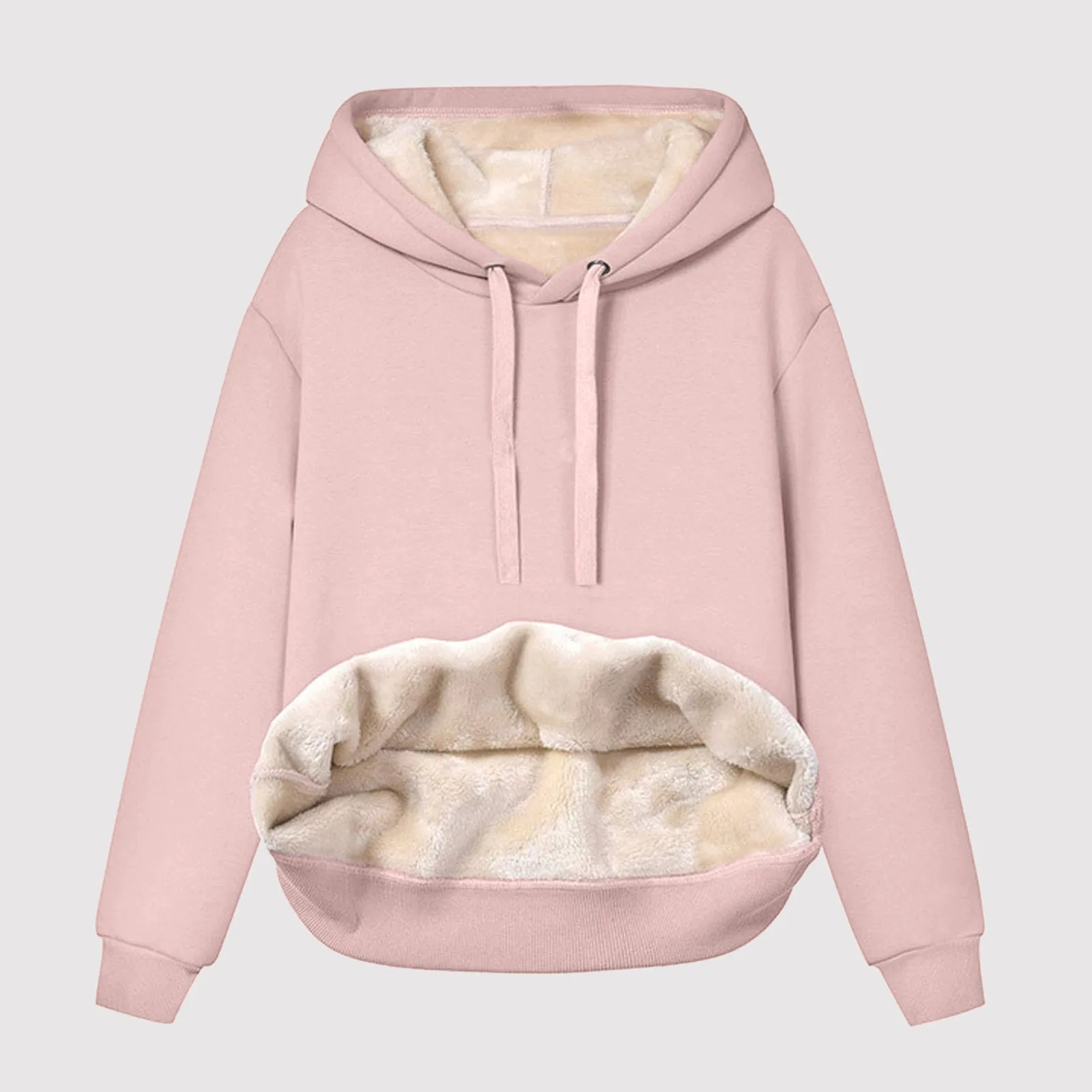 Sudadera con capucha gruesa con forro polar para mujer, sudadera cálida de manga larga con capucha, ajuste holgado, jersey informal de Color sólido con cordón