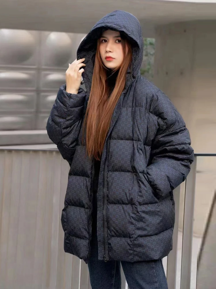 Streetwear Oversized down jacket women 2023 Winter Print Hooded Batwing sleeve puffer coat Fashion Outwear Warm INKEO 3O110