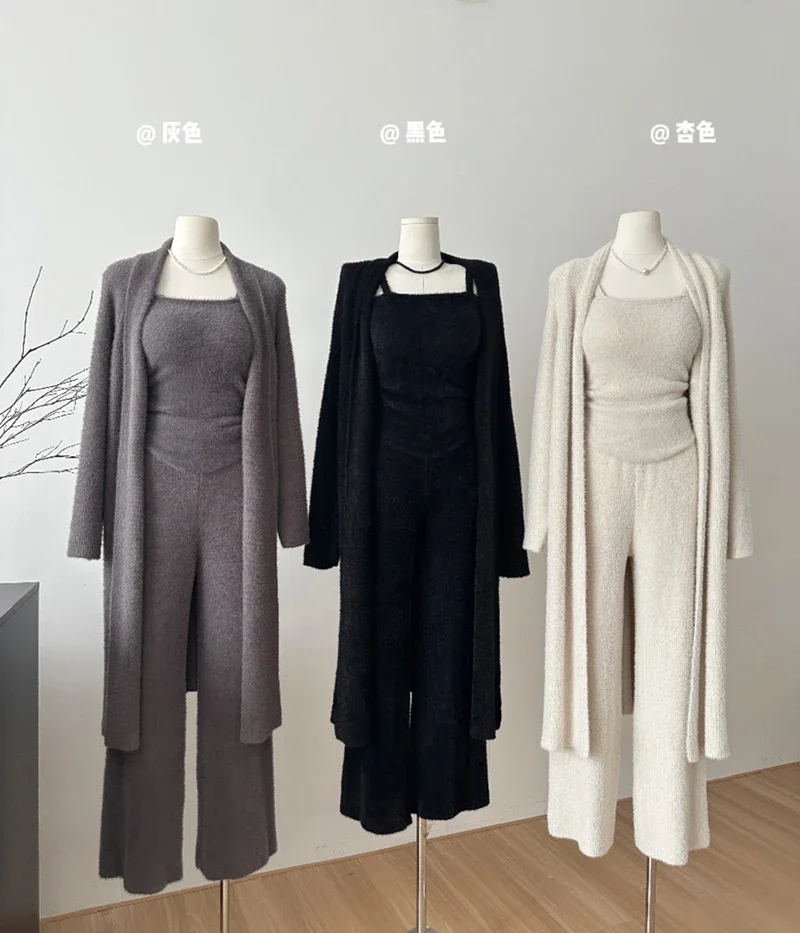 Imitation Mink Three-piece Set Set of Three Pieces Woman Women's Two Pieces Set Women's Clothing Trend 2024 2000s Clothes Y2k