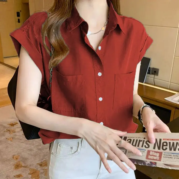 

Shirts Women Linen Blend Stand Collar Lantern Sleeve Button-down Modern Minimalist Blouse For Young Female Weekend Leisure Use