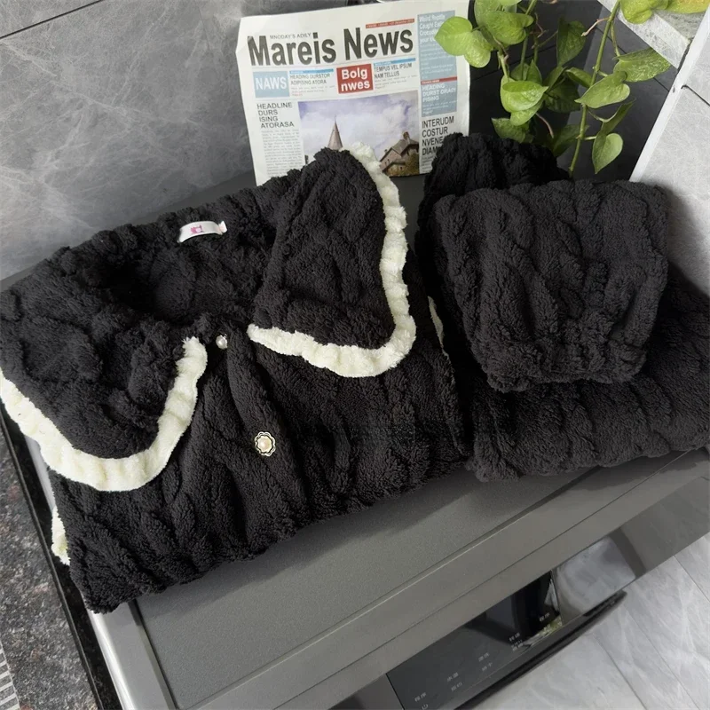 

Зимние пижамные комплекты, женские милые пижамы из кораллового флиса, утепленные бархатные теплые повседневные уютные девичьи студенческие общежития со вставками