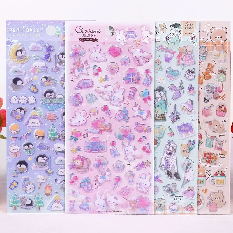 1 Pc Cartoon Rabbit Penguin Puffy 3D Stickers Scrapbooking Diy Journal Stationery Sticker Sheet Gift Deco Prize