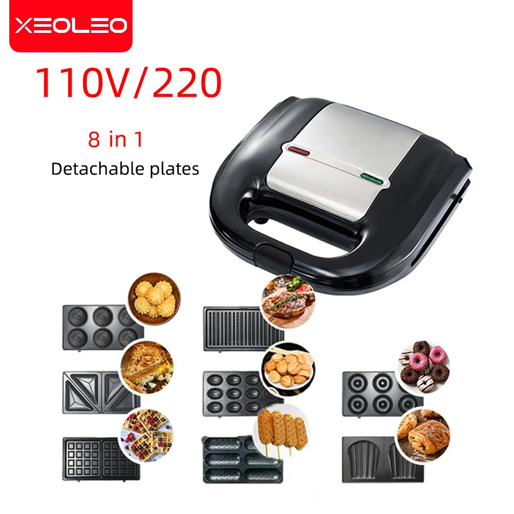 

XEOLEO 8 in 1 Electric Waffle Maker Multi-baker Bubble Mini Sandwich/Donut/Doughnut/Panini Machine Kitchen Breakfast Non-stick