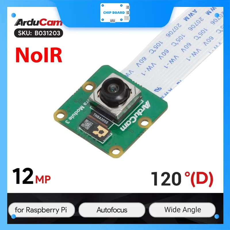 ArduCam 12MP IMX708 NoIR Wide-Angle Camera Module 3, Autofocus PDAF & HDR, for Raspberry Pi