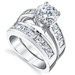 Huitan Round/Princess Cubic Zirconia 2Pcs Set Rings Women Luxury Engagement Wedding Silver Color Accessories New Fashion Jewelry