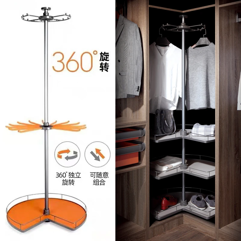 Corner trouser rack cloakroom 360-degree rotating hanger wardrobe basket rack