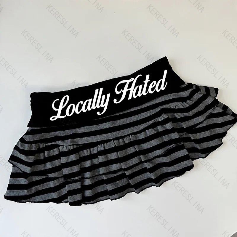 Retro sweet sexy hot girl letter printed striped mini skirt summer highstreet trendy fashionable comfortable and versatile skirt