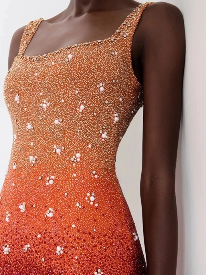 

Fashionable Gradient Printed Sleeveless Halter Dress Elegant Lady Sequins Slim Short Dress Sexy Backless Women's Evening Dress