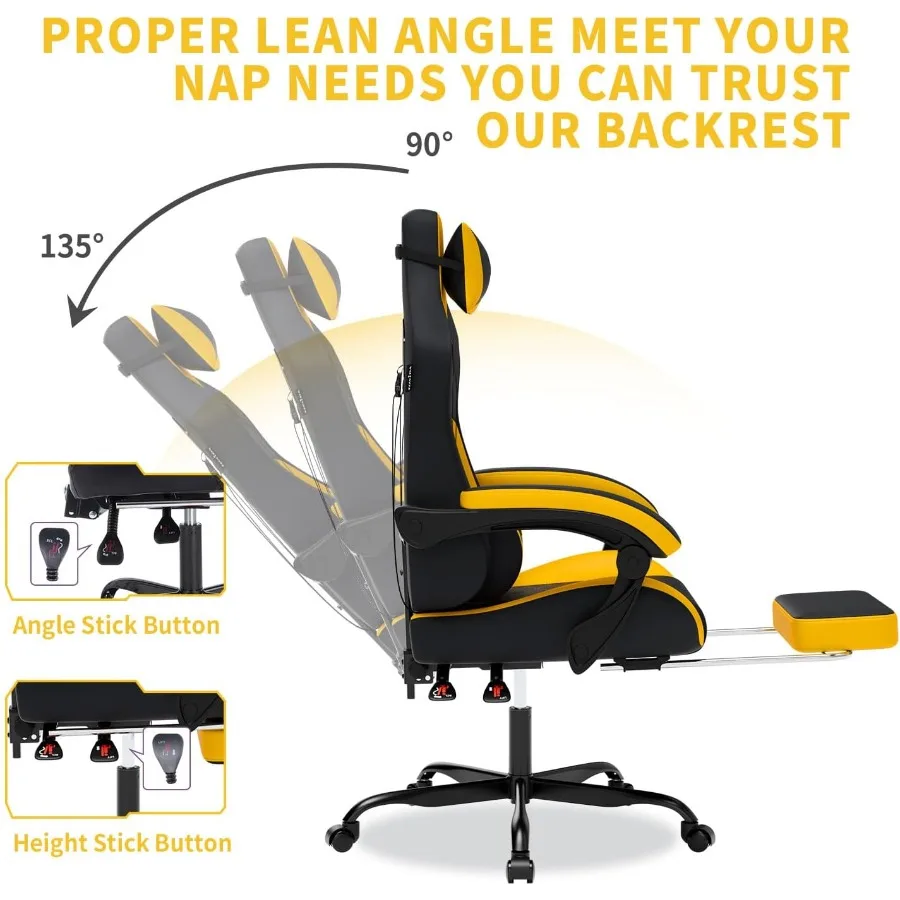 เก้าอี้เกมมิ่งตามหลักสรีรศาสตร์พร้อมฟังก์ชันนวด ดีไซน์พนักพิงสูง พร้อมที่พักเท้าปรับได้ พนักพิงศีรษะและพนักพิงหลังที่สะดวกสบาย