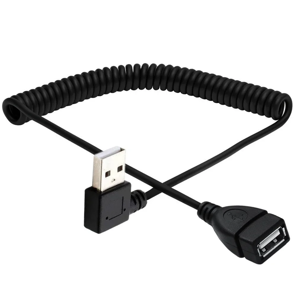 Up Down Right Left 90 Degree Angle USB 2.0 Type A Male To Female Jack Stretch Spring Curl Extension Cable 1.5m