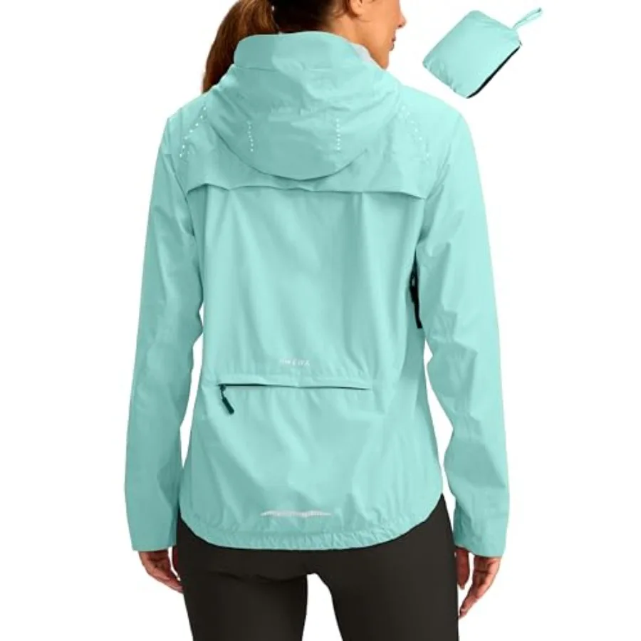 

Bikewa Women's Cycling Rain Jackets Waterproof Windbreaker Lightweight Running Windproof Reflective Jacket Packable Hooded