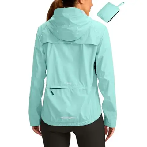 Bikewa Women's Cycling Rain Jackets Waterproof Windbreaker Lightweight Running Windproof Reflective Jacket Packable Hooded