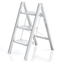 Ladnamy 3-step Ladder Home Multi-Functional Folding Stair Thickened Aluminum Alloy Indoor Climbing Stairs Flower Stand