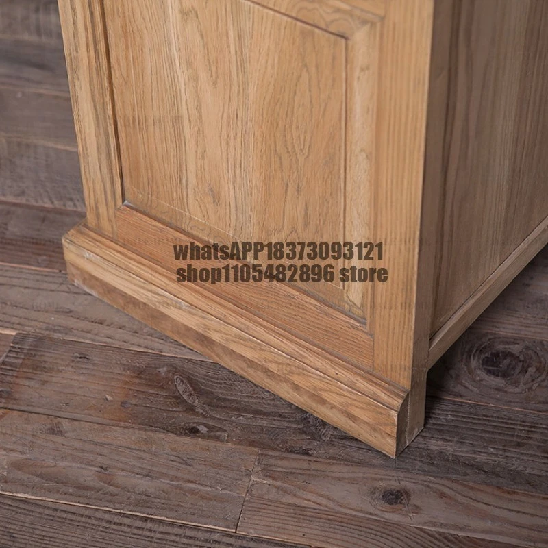 American French Country White Oak Bookcase Solid Wood Retro Old Storage Glass Cabinet