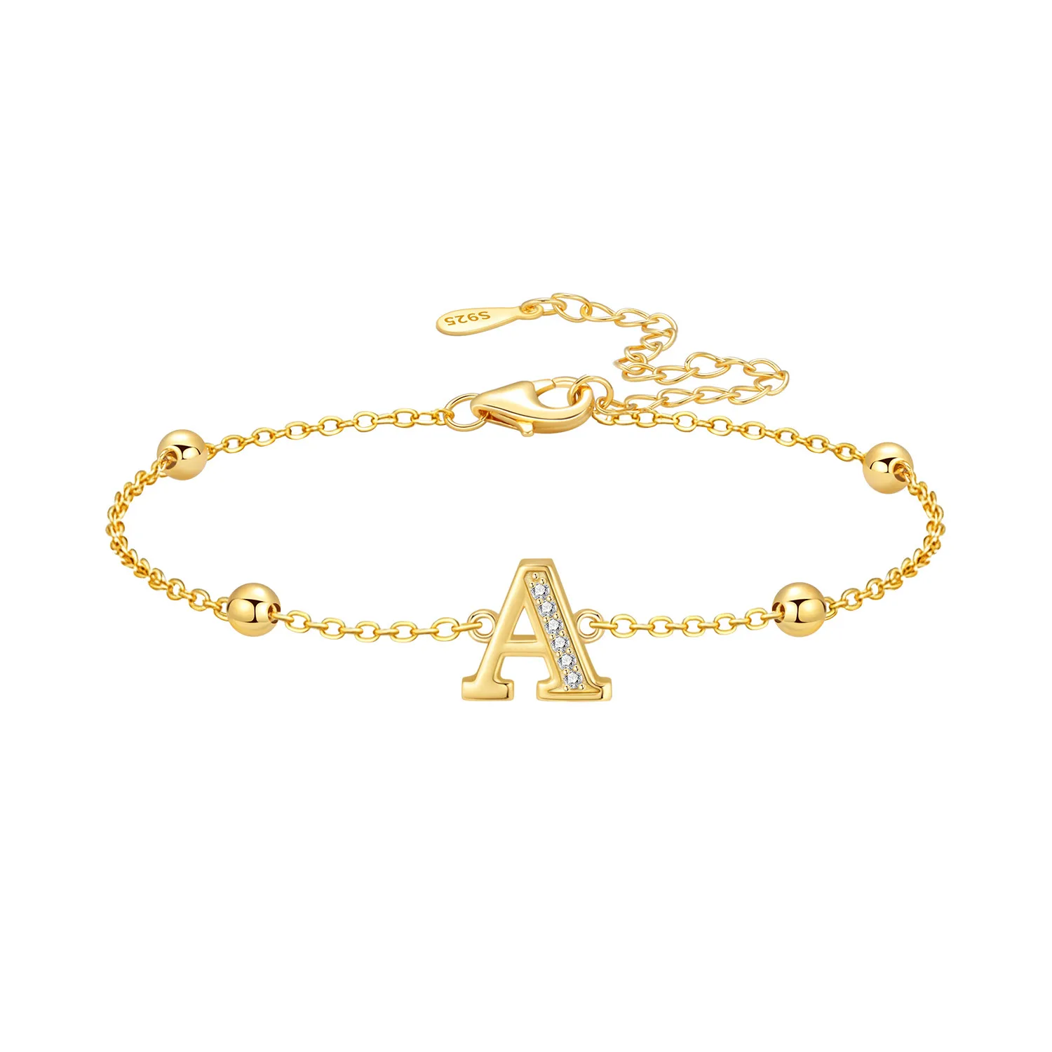 Orstarry S925 Sterling Silver Bracelet 18K Gold-plated Original A-Z 26 Letter Bracelet Charm For Women Commemorate Jewelry Gift
