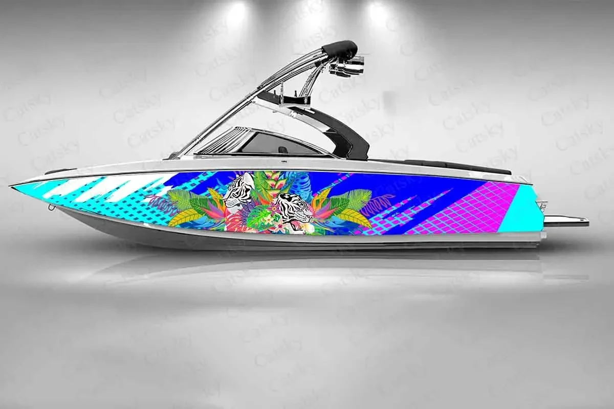 

Irregular Stripe Graphic Boat Fashion Sticker Packaging Fish Vessels Waterproof Custom Colored Tiger Head Ship Wrap Vinyl Decal