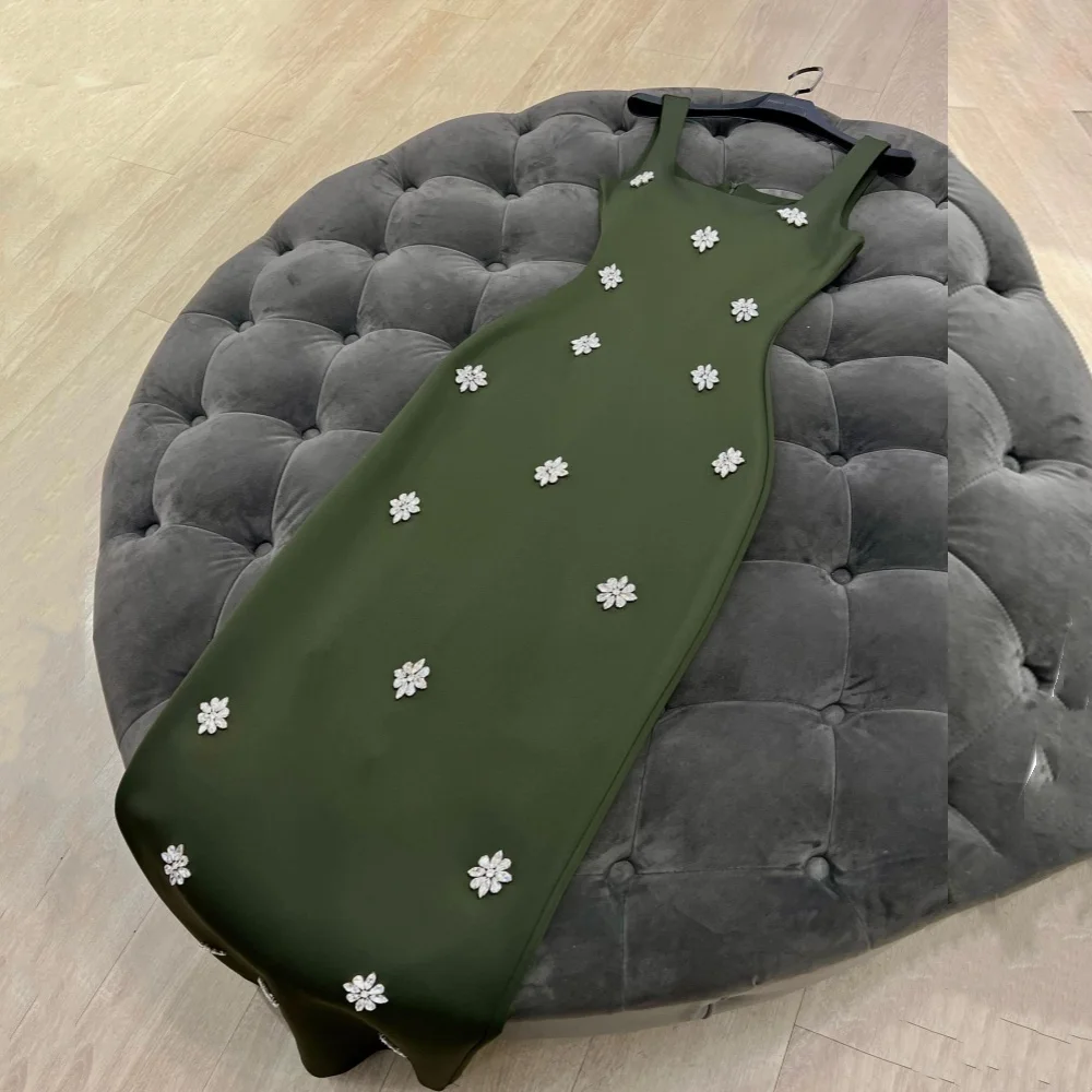 

Индивидуальные трикотажные платья миди со стразами и квадратным вырезом на заказ, вечернее платье для выпускного вечера, высокое качество, изысканное