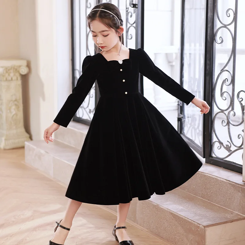 Vestido de princesa high-end feminino, Fantasia infantil, Preto