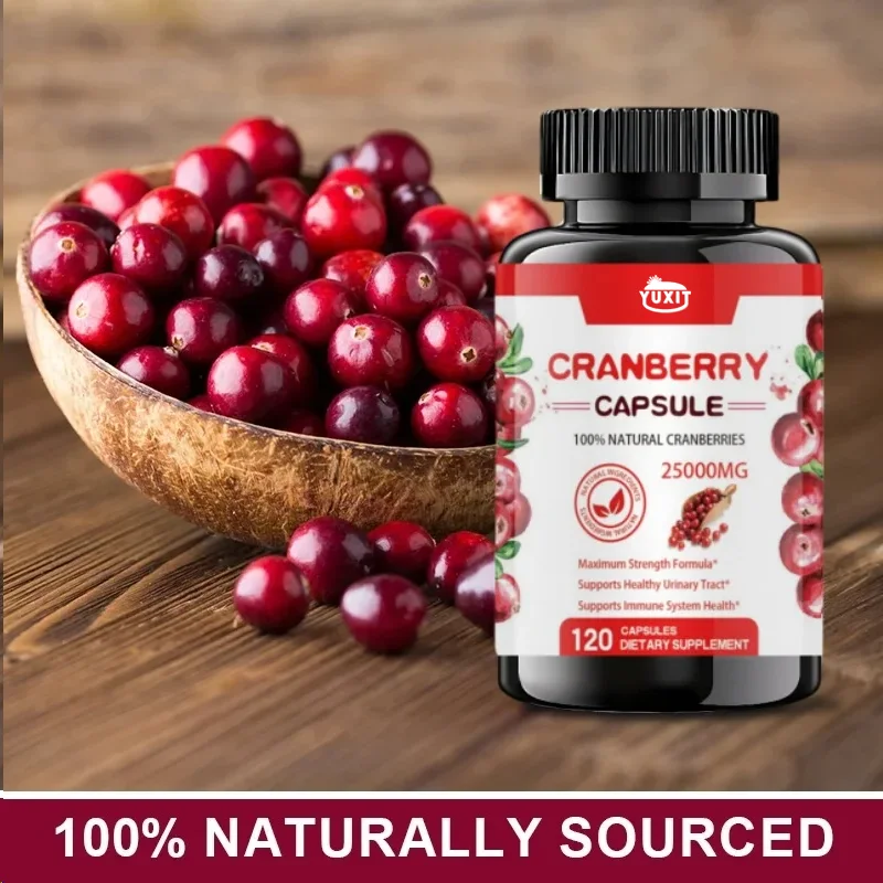 YUXIT Cranberry Concentrated Extract Pill+vitamin C | 30000 Mg | 120 Capsules | Triple Potency Formula | Non Gmo