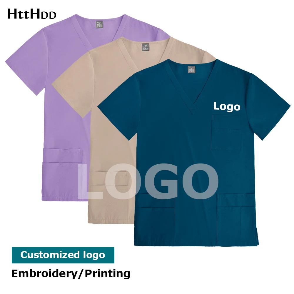 Custom Logo Printing or Embroidery Unisex Medical Uniforms Men Women Nursing Clothes Nurses Scrubs Sets Doctor Dentist Work Wear