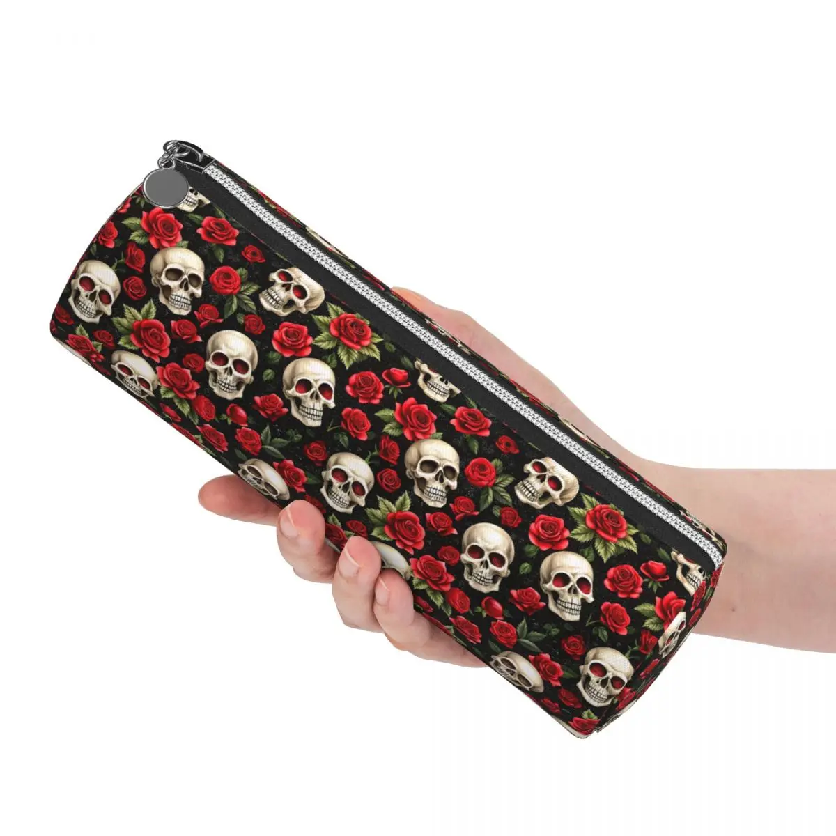 Rose Skull Gothic Style Pattern Pencil Cases Pen Holder Cylinder Pen Box Pencil Bag for Students Stationery Supplies